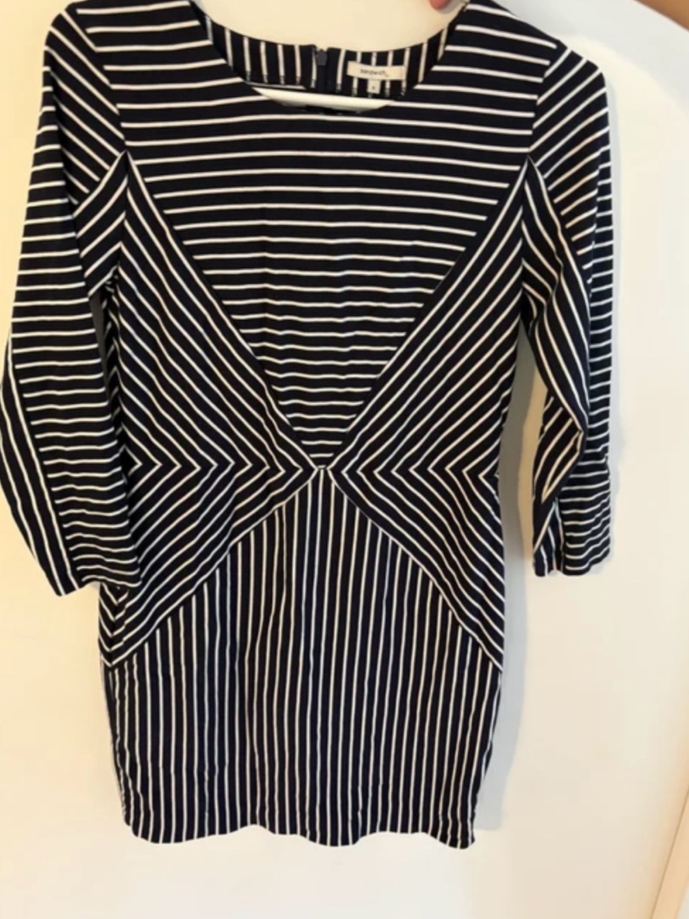 Navy and White Striped Long-Sleeve Sheath Dress